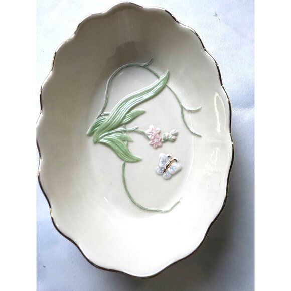 Lenox Floral Porcelain Dish Raised Butterfly Gold rim Trinket Candy Bowl Holiday - Picture 6 of 6